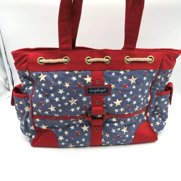 Longaberger Tote Bag Large Americana Rope Handles Quilted Red Blue Patriotic - Picture 1 of 14